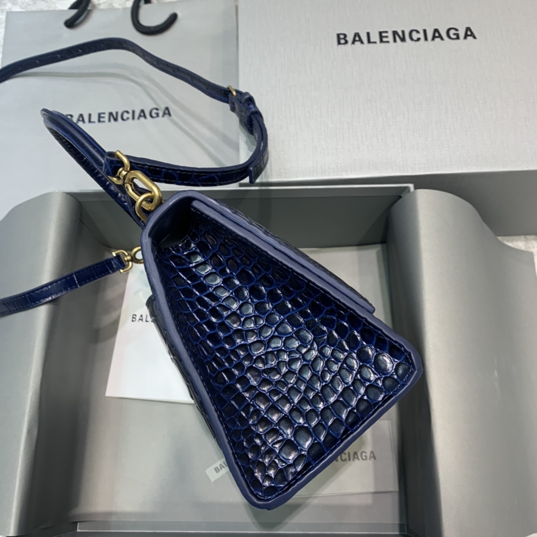 Balenciaga Hourglass Small Handbag Crocodile Embossed Shoulder Bag Dark Blue